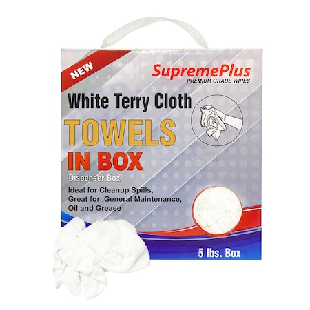 Supremeplus New White Terry Towel Cleaning Rags, 5 lbs. Compressed Box SP-6090