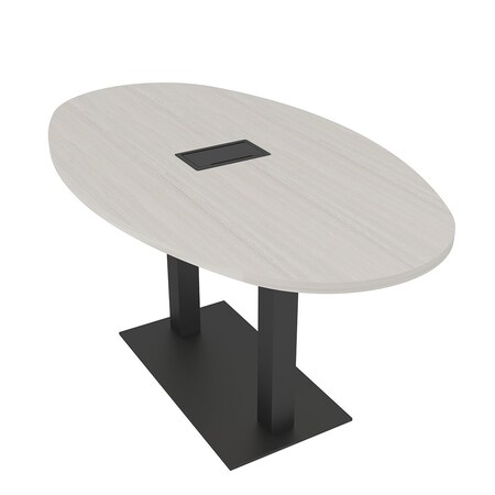 Skutchi Designs Boval Conference Table With Power, 36 in W, 72 in L, Ivory HAR-BOVL-36X72-DOU.BK-K458-EBLK