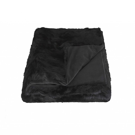 Homeroots Black Knitted Rabbit Solid Color Plush Reversable Throw 358166