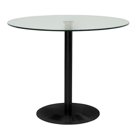 Homeroots 36" Clear And Black Rounded Glass And Steel Pedestal Base Dining Table 546173