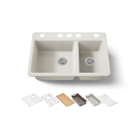 Kohler Riverby 33" undermount double-bowl workstation kitchen sink 8669-5UPC-96