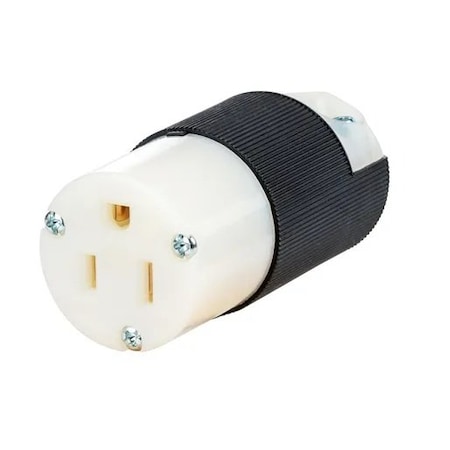 Hubbell Wiring Device-Kellems Straight Blade Connector, 5-15R, 15 A, 125V AC, 2 Pole, 3 Wire, Wire Leads, Black, White HBL5269CST