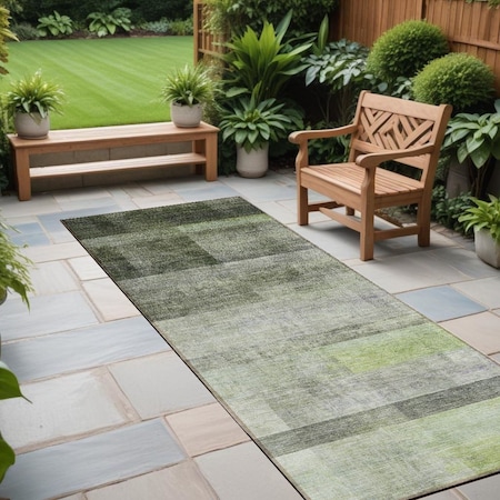 Homeroots 8' Runner Olive Green Ombre Washable Non Skid Indoor Outdoor Runner Rug 563656