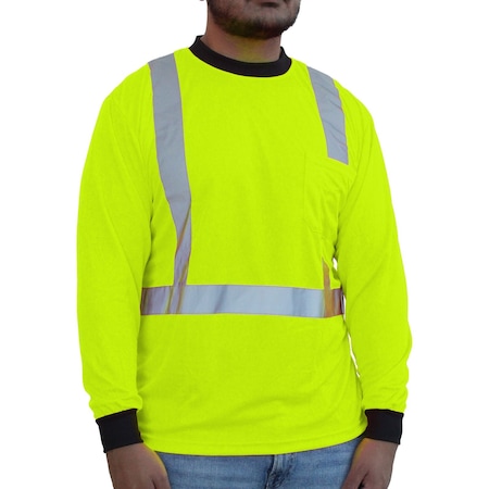 Glow Shield Class 2, Lime Green Long Sleeve, 2" Silver Reflective Tape S HW202FG S