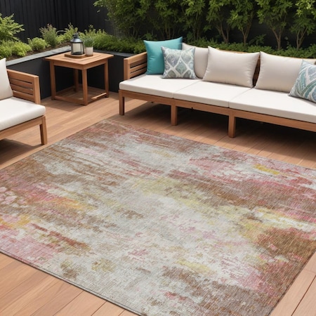 Homeroots 9' X 12' Tan Mauve And Ivory Abstract Washable Indoor Outdoor Area Rug 615882