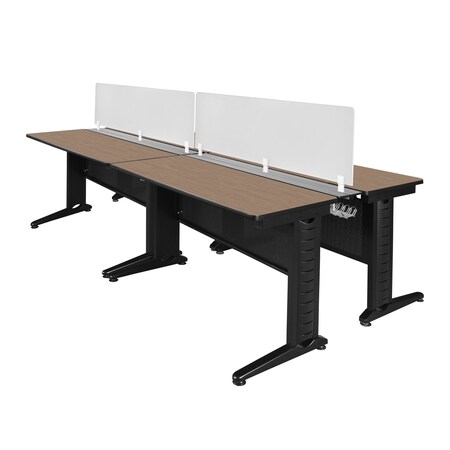 Regency Fusion 4 Person Bench Workstation W/ Privacy Panel, 96 in W X Wood, Metal, Noble Oak MFBPD9658NO