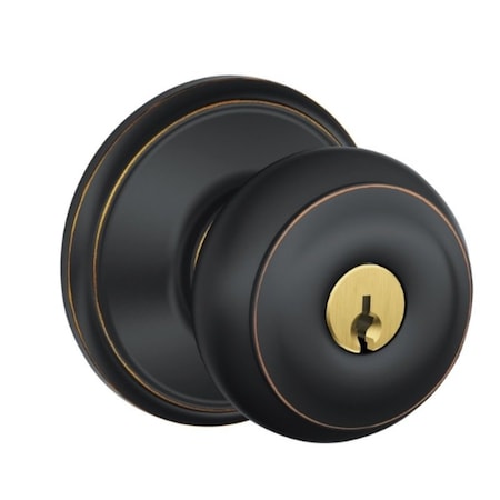 Schlage Georgian Series Keyed Entry Knob, BrassZinc, Aged Bronze F51A VGEO716