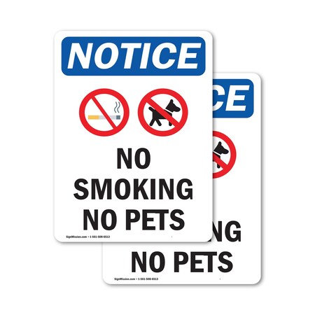 Signmission No Smoking No Pets Sign, Vinyl Decal, 7in W x 10in L, 2PK OS-2PACK-NS-D-710-V-14807