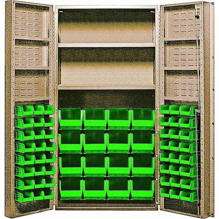 Quantum Storage Systems STORAGE BEIGE CABINET W/32 GREEN BINS QSC-BG-32-2S-6DSGN