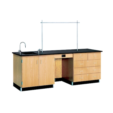 Diversified Spaces Instructor's Desk, Oak, Wood Frame, 96 in W, Black/Red 1116K