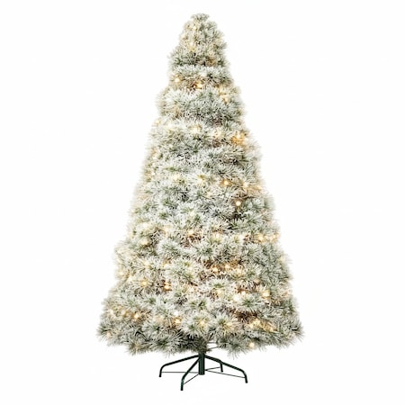 Homeroots 9' White Pre Lit Full Flocked Spruce Christmas Tree 693414