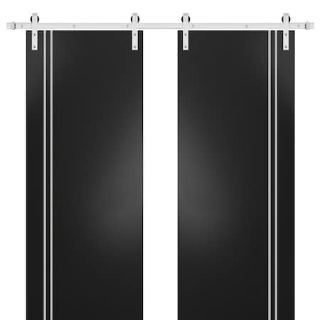Sartodoors Sturdy Double Barn Door with Hardware, Planum 0310 Black Matte and Aluminum Strips, 13FT Rail Hange PLANUM0310DB-S-BLK-72 x 80 (2* 36x80)