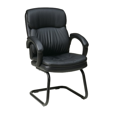 Office Star EC Visitors Chair, Black Seat, Black Back, 24 1/2" W 26-1/2" L 38-1/4" H, Padded, Leather Seat EC9235-EC3