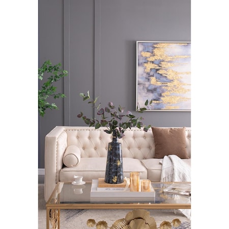 Homeroots 14" Blue And Gold Abstract Bud Glass Table Vase 574237