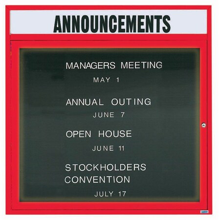 Aarco Illuminated Enclosed Letter Board Directory w/ Powder Coated Red Al Frame and Header, 36''Hx36''W ADC3636HIR