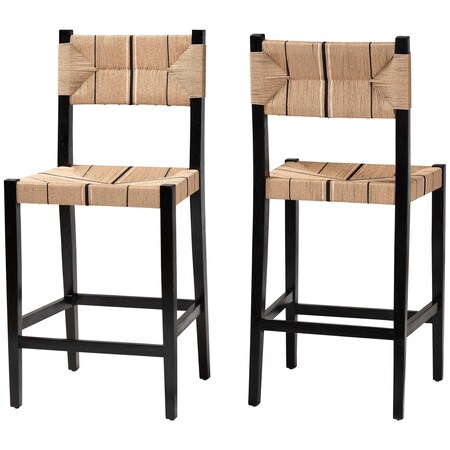 Bali & Pari Prita Bohemian Paper Loom and Black Mahogany Wood 2-Piece Bar Stool Set 249-2PC-13880-ZORO