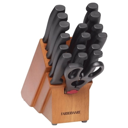 Farberware Sharpening Cutlery Set, 18-Piece, Plastic/Stainless Steel/Wood, Black 5102280