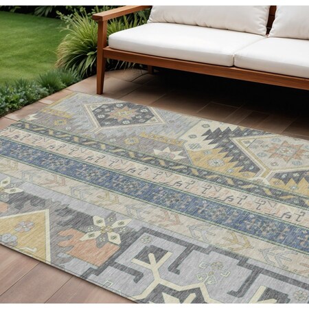 Homeroots 10' X 14' Silver Beige And Gold Aztec Washable Indoor Outdoor Area Rug 598519