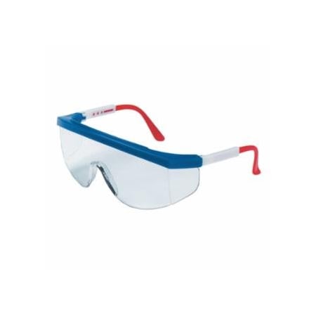 Mcr Safety Tomahawk Protective Eyewear, Clear Lens, Duramass HC, Blue/Red/White Frame 135-TK130