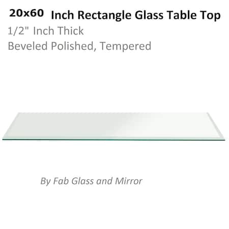 Fab Glass And Mirror 20in X 60in in Rectangle Glass Table Top 1/2in Thick, Beveled Tempered Radius Corners T-20x60REC12THBETE