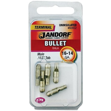 Jandorf Bullet Terminal, 600 V, 16 to 14 AWG Wire, Copper Contact, 5PK 60852