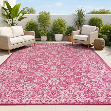 Jonathan Y Tela Bohemian Textured Weave Floral Fuchsia/Light Gray 8 ft. x 10 ft. Indoor/Outdoor Area Rug SMB100G-8