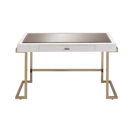 Homeroots 44" White and Champagne Glass Writing Desk 286395