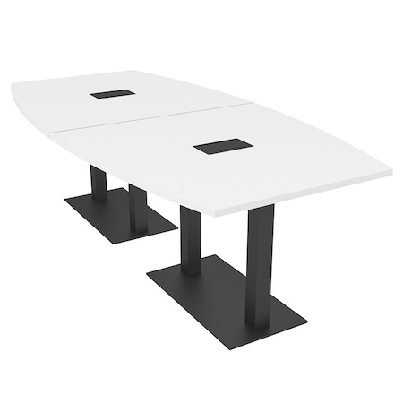 Skutchi Designs Boat Conference Table With Power Unit, 48 in W, 96 in L, White HAR-BOT-48x96-DOU.BK-W960-EBLK