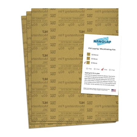Nanolap PSA Microfinishing Film, 3 Pc 60 Micron (300 Grit), 8-0.5 in x 11 in Fine Sanding Film 61618N