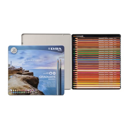 Lyra Graduate Watercolor Pencils Set Tin with Brush, Assorted Colors, 24-Piece Set L2881240
