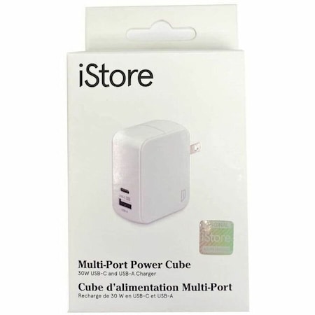 Targus iStore iStore Multi-Port Power Cube 30W USB-C and USB-A Charger - 30 W - 3 A - White APA759CAI