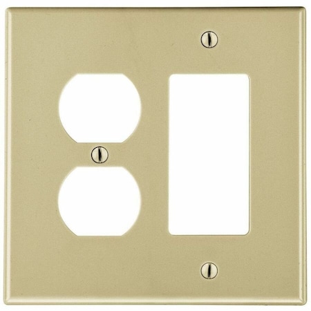Hubbell Wiring Device-Kellems Rocker/Duplex Receptacle Wall Plate, Number of Gangs: 2 Plastic, Satin Finish, Ivory P826I