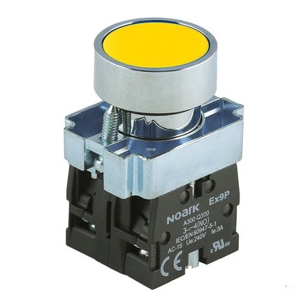 Noark Push-button - Ex9PB - 1200028 - Momentary - Round Flat - Yellow - 1NO+1NC EX9PBA55