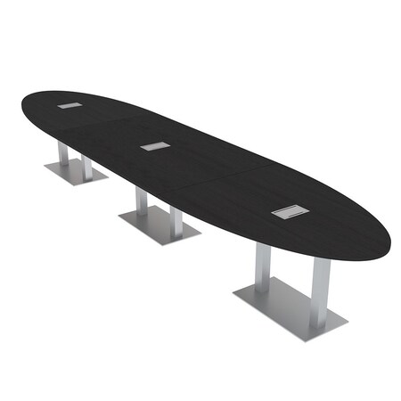 Skutchi Designs Oval Conference Table With Power, 48 in W, 216 in L, Black HAR-OVL-48X216-DOU-U999ST19-ESIL