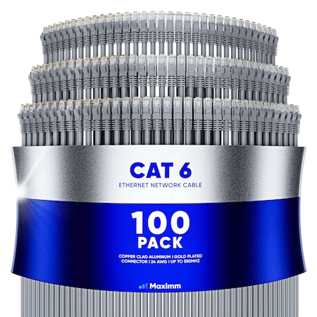 Maximm 8ft Cat6 10Gbps 550MHz UTP Ethernet Cable, 100PK, Gray, 100PK CAT6CCA-8GR-100PK
