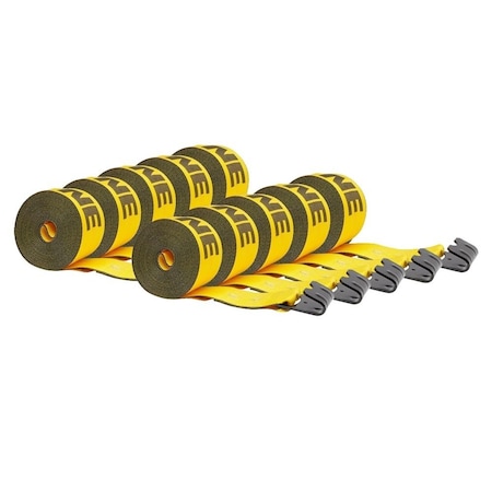 Mytee Products Kinedyne Winch Straps 4in x 30ft Gold Heavy Duty Tie Down w/Flat Hooks WLL# 5400 lbs, 10PK WS430Kx10