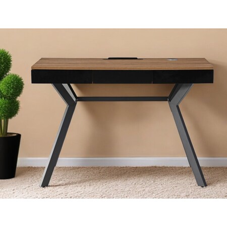 Homeroots 43" Wood Brown and Black Writing Desk With Three Drawers 543776