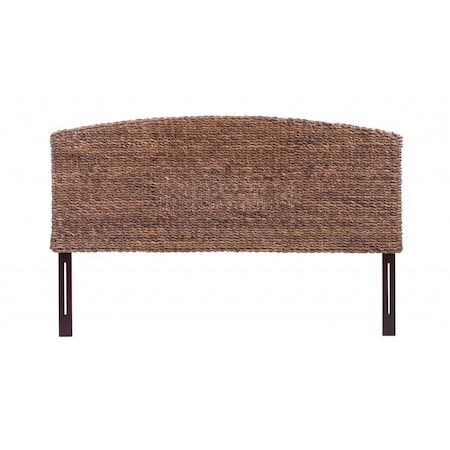 Homeroots Brown Natural and Rustic Woven Banana Leaf Curved Queen Size Headboard 474691