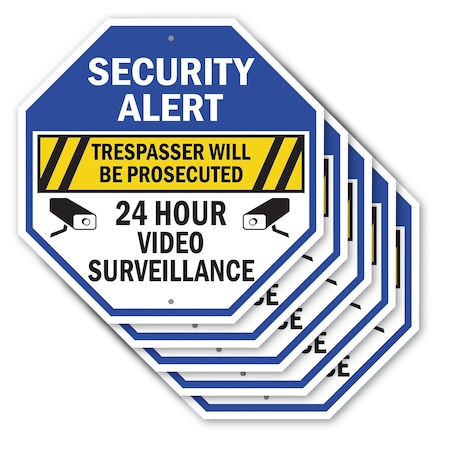 Signmission Security Alert Trespasser Will Be P, 10 inch X 10 inch, Aluminum Metal Signs, 5PK OC-A-5Pack-10-186
