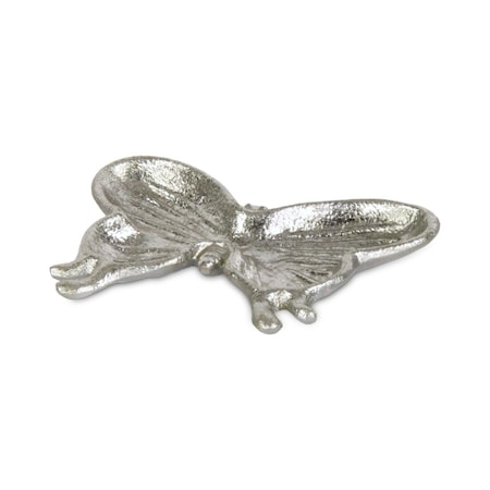 Homeroots 6" Silver Cast Iron Butterfly Handmade Trinket Tray 571246