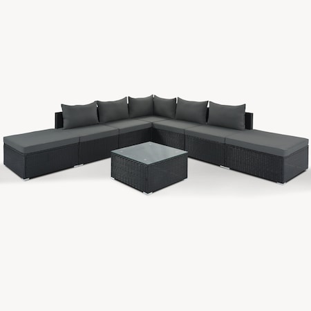 Homeroots Two Piece Outdoor Gray Wicker Sectional Seating Group with Gray Cushions 625671