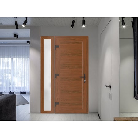 Vdomdoors Front Exterior Prehung Metal-Plastic Door, Manux 8111 Walnut, Side Sidelite Transom, Office Commerc MANUX8111EXD-WLN-W36+16xH80-RH