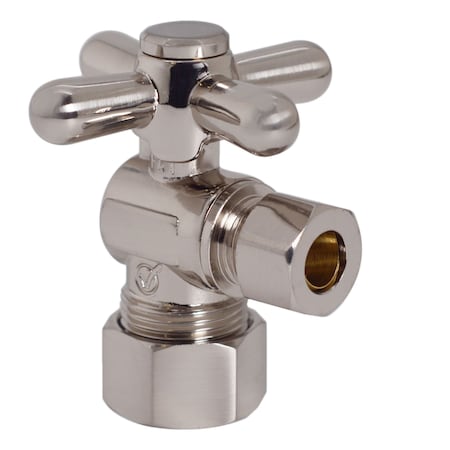 Westbrass Angle Stop, 5/8" OD x 3/8" OD, 1/4-Turn Cross Handle in Stainless Steel D105BX-20