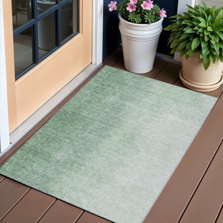 Homeroots 3' X 5' Artichoke Green And Fern Green Abstract Washable Indoor Outdoor Area Rug 588220