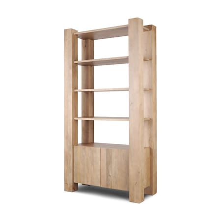 Homeroots 42" Natural Solid Wood Four Tier Bookcase with Two Doors 611041