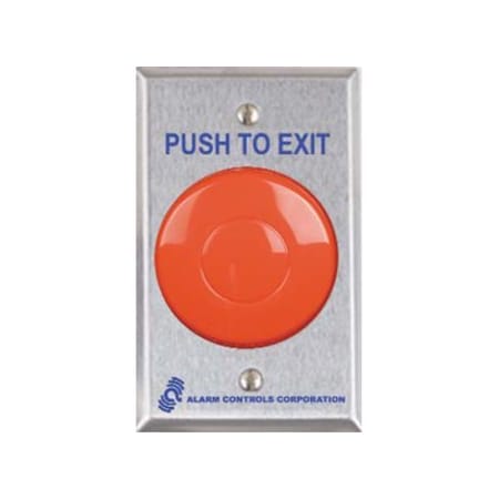 Alarm Controls TS21R 2-1/2" Round Red Mushroom Push to Exit Button Satin Stainless Steel TS21R