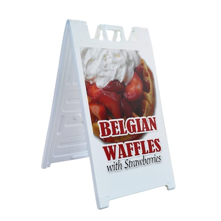 Signmission Belgian Waffle With Strawberries, A-Frame & 2 Sign Inserts, Heavy-Duty Plastic Frame SBHD-C-2436-BelgianWaffleWithStrawberrie