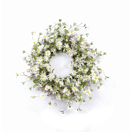 Homeroots 23" Green and White Artificial Spring Daisy Wreath 516071