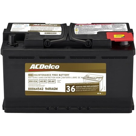 Acdelco BATTERY ASM AGM CCA 850)(TOP)54PAL, Vehicle Battery, 94RAGM