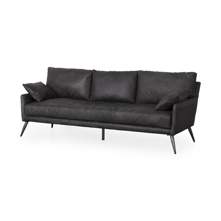 Homeroots 82" Black Leather Sofa With Toss Pillows 607324